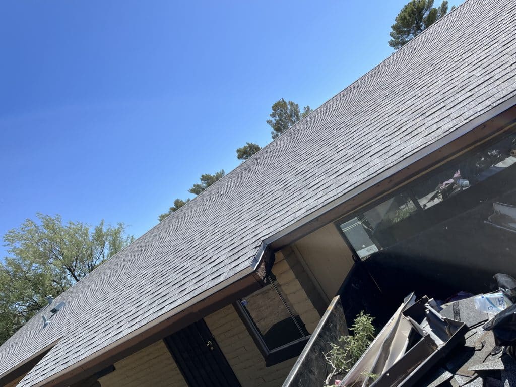 New shingle roof installation completed by Roofing Pros Az. Our expert team ensures top notch protection and an aesthetically pleasing finish for your home scaled